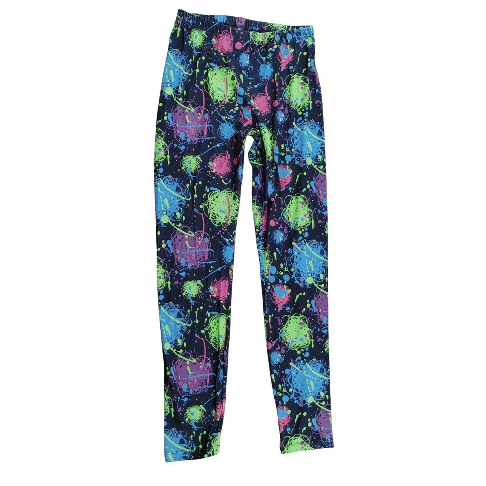 Sissycos‎ Girls L Abstract Splatter Print Leggings Black Blue Pink Green NWOT